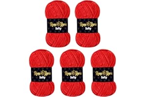 Rome Yarn Softy Velvet Yarn 5 x 100g - 120m | Super Chunky Bulky Chenille Soft Baby Blanket Amigurumi Plush Thick Yarn for Knitting and Crochet (911 Red)