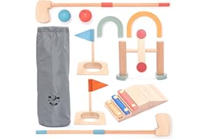 umu® Set Mini Golf in Legno per Bambini - 6 Ostacoli, per Interni ed Esterni, Set da Golf con Palline e Mazze da Golf, Giocattolo educativo Creativo per Ragazzi e Ragazze dai 3 4 5 6 Anni in su
