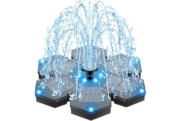 SZMP Fontaine Solaire avec LED 2026 Upgrade, 3.5W Solaire Flottant Extérieur Fontaine Pompe Bassin Solaire avec 2000mAh Batterie, 8 Buses pour Bain d'oiseaux, Étang, Piscine, Patio, Jardin Fontaine