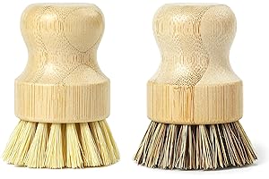 Jungle Culture Juego de 2 cepillos de palma de bambú a base de plantas • Cepillos de limpieza de cocina para lavar platos, ollas, sartenes y fregaderos • cero residuos firmes y suaves cerdas