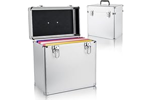 Youyijia Record Storage Box 12" Vinyl LP Storage Box Case Aluminum Portable Lockable DJ Flight Carry Case Holds 50pcs Albums (Silver)