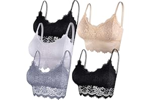 Duufin 5 Pieces Bralette Lace Padded Bralette Lace Bandeau Bra Tube Bra Lace Top with Straps and Removable Pads for Women Girls