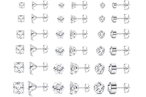 YADOCA 18 Pares Plata Pendientes Mujer Hombre Set Circoniña De Acero Inoxidable Hipoalergénico Brillantes Diamante Cartílago Helix Piercing 3-8mm