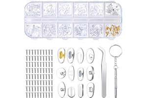 VYZUTR Brillen Nasenpads Brillen Reparatur Set mit 80 Schrauben Pinzette Kleiner Schraubendreher für Brillen Lesebrillen 12 Stile 60 Paar