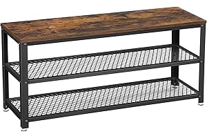 VASAGLE Panca Scarpiera, Scaffale Portascarpe a 2 Ripiani, Organizzatore per Scarpe, 100 x 30 x 45 cm, Ingresso Salotto Camera, Acciaio, Stile Industriale, Marrone Vintage e Nero LBS078B01