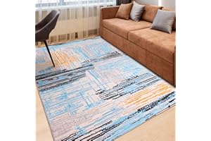 Betadistor Large Rugs for Living Room, Area Rug Modern Abstract Rugs for Living Room Bedroom Dining Room Non-Slip Soft Carpet Floor Mat Area Carpet Rug for Bedroom Entryway, Blue and Black, 305-09120
