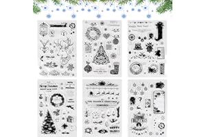 FGEN Weihnachtsstempel, 6 Blätter Clear Stamp Weihnachten, Frohe Weihnachten Stempel, Silikonstempel Winter, Clear Stempel Set für DIY Bullet Journal Scrapbooking Fotoalbum (Elchhirsch)