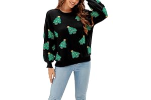 LUBOT Christmas Jumper and Cardigan for Women Ladies, 2025 New Xas Funny Ugly Sweaters Top Pullover, Long Sleeve Crewneck Washable Holiday Knitted Sweatshirt for Girl, S-XXL
