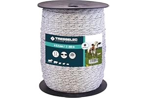 TRESSELEC - Cordon diamètre 2,2mm - Clôture électrique pour animaux (vache, chèvre, mouton, cheval) - Bobine de 200m - 6 fils inox diamètre 0,20mm