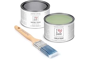 I LOVE PAINT I Love Chalk Paint – Kit Completo Vernice, Finitura e Pennello - Pittura Senza Carteggiare – Colore Salvia (375ml Chalk Paint + 375ml Finitura + Pennello 40mm)