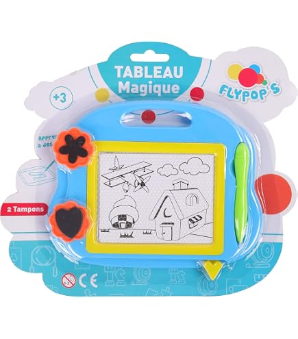 Tableau Magique Flypop's - Dessin Effaçable - 18x14cm - Avec 2 Tampons - Jouet Enfant Dès 3 Ans
