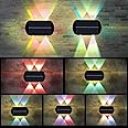 HUA QIANG WANG RGB Solar Wall Lights Up and Down, 4 Led Solar Sconce, Waterproof Deck Fence Lighting for House Outdoor Garden Decor (Multi-Color)