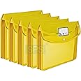 SPS File Folder, Transparent Poly-Plastic A4/Foolscap Documents File Storage Bag with Snap Button, Set of 5 (Yellow)