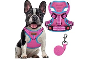 FAYOGOO Dog Harness, No-Pull Pet Harness Set for Small Medium Large Dogs Walking, No Choke Front Clip Dog Reflective Harness, Adjustable Soft Padded Pet Vest with Easy Control Handle(Pink,M)