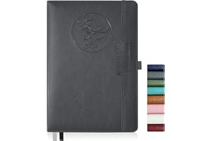 Qefuna Diario per Donna Uomo, Quaderno in Pelle con Copertina Rigida da 256 Pagine A5 per Lavoro, Diario/Taccuino a Righe con Carta da 100 G/M², Portapenne 5,8"×8,4" (Grigio)