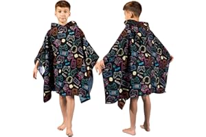 Dreamscene Hooded Towels for Kids Black, Gaming Kids Swimming Towel Beach Summer Holidays Kids Changing Robe Hooded Towel Lightweight Oversized Privacy, One Size