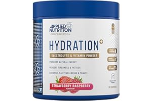 Applied Nutrition Hydration+ Electrolytes and Vitamin Powder Sugar-Free Hydration Drink Mix for Energy Recovery and Electrolyte Replenishment - Strawberry Raspberry - 240g (30 Servings)