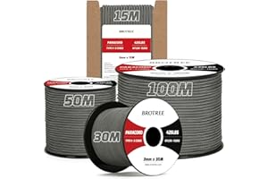Brotree Paracorde 3mm 50M 100% Nylon Corde Paracorde 425 3 Brins Corde Parachute Type II pour Extérieur, Artisanat - 192kg Charge de Rupture (Gris Anthracite)
