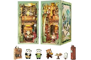 Fsolis Book Nook Kit dla dorosłych zrób to sam miniaturowy dom z oświetleniem LED do podpórki na książki, zestaw DIY dla dorosłych i nastolatków,Ulubiony prezent dla dzieci(Panda Bookshop)
