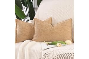 Madizz Juego de 2 Suave Chenilla Decorativo Funda de cojíns de Terciopelo con Borde Neutras Fundas de Almohada Boho para Sofá Dormitorio Salón Beige Rectangular 40 x 80 cm