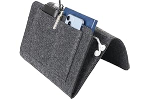 KICPUK Bett Tasche,Filz Nachttisch Lagerung Tasche,Sofa hängende Lagerung,Rutschfeste Lagerung Tasche,Sofa Lagerung Tasche für Bücher,Brillen,Zeitschriften,Tablet,Handy,Fernbedienungen (Dunkelgrau)