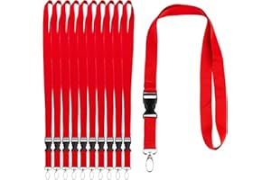 EXTIFF Lot de 10 Lanières/Tours de cou Rouge - Porte-clés avec Boucle Détachable - Porte carte de visite, étudiant ou bus