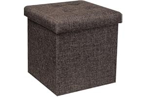 Bonlife 32cm Folding Brown Ottoman Storage Box,Linen Footstools for Living Room with Storage,Cubes Toy Chest Storage Footrest Seat Maximum Load 120 Kg