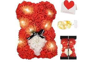 Zodight Ours en Rose, Rose Bear Teddy Flower avec Lumières, Meilleur Cadeau pour la Saint-Valentin, Anniversaire, Fête des Mères, Anniversaires, y Compris Boîte-Cadeau Transparente et Carte d'amour