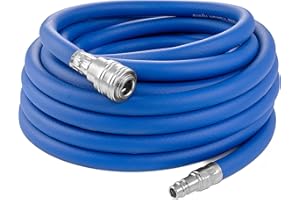 Poppstar Tuyau d'air comprimé de 10 m pour compresseur (en PVC hybride avec garniture, Diametre interieure 9,2mm avec raccord rapide standard), jusqu'à 20 bar, bleu