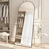 SONGMICS Full Length Mirror, Matte Black, Arched 65 x 60 cm | Full Length Mirror Aluminum Alloy Frame Tempered Glass Bedroom