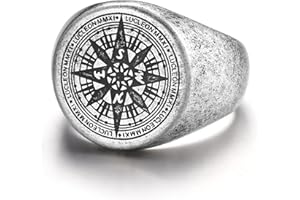 Dochais Anneaux Bague en Acier inoxydable,Bague Homme Argent,Bague Chevaliere Homme,Bague Style Viking Compass,Bague Large Homme