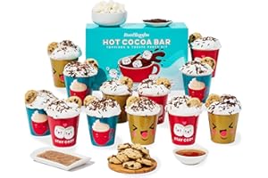 THOUGHTFULLY BomBombs, Mini barretta di cioccolata calda, include 12 mini porzioni di miscela di cioccolata calda gourmet in 4 divertenti gusti con guarnizioni e tazze di calda