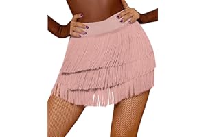 SEAUR Gonna latina da donna con frange, con pantaloncini, Tango Rumba Cha Cha Samba, abbigliamento da danza, lunghezza gonna: 38-39 cm, EU S-XL = (Asie M-2XL)