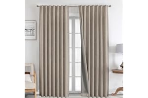 Joydeco 100% Cortinas Opacas 2 Piezas, Lino Cortinas Dormitorio con Pasadores Anti Luz Cortina Termica Aislantes Frio y Calor para Salon（2x260x140，Lino）