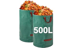 Velway Sacchi per Rifiuti da Giardino Resistenti - 500L x 2Pacchi Sacchi da Giardino Riutilizzabili con Maniglie - Tessuto Industriale per Foglie Rifiuti Detriti
