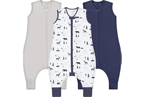 Mama Cheetah Baby Schlafsack mit Füßen 0.5 TOG, Sommerschlafsack, Bio-Baumwolle, Unisex, 80cm (Baby Höhe 82-92cm), 3er-Pack, Grey/Forest/Navy