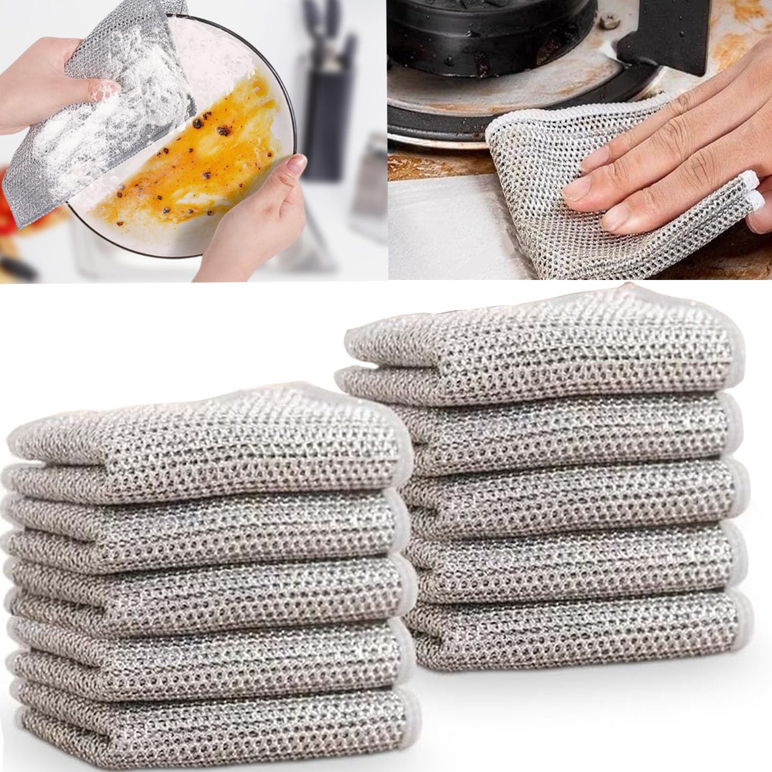 Multipurpose Wire Dish Cloths, Metal Wire Tea Towels, Towels, Scrubs, Cleans, Wet and Dry Wire Dishcloths, Scratch-Resistant Wire Tea Towel (10 Pieces)