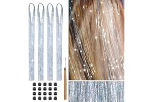 ‎HONGMA 800 Glitter Hair Strands Tinsel for Hair 120 cm Tinsel Hair Extensions Glitter Strands Hair Extension Fairy Hair Tinsel Hair Extension Kit (Silver)