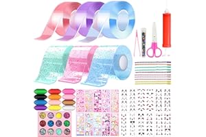 TZEKING 65 Piezas Nano Tape Bubbles Set,6 Tape (5 cm x 1 m) + 59 Paquetes De Material De Lujo,Cinta Nano Tape Burbujas,Creative DIY DIY Bubble Tape,con Purpurina, Lentejuelas, Pegatinas,etc.