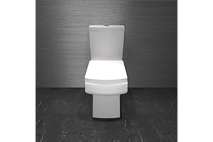 Acezanble Bathroom Square White Ceramic Modern Toilet Close Coupled Pan Soft Close Seat WC