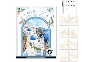 Glvomazty Cahiers D'aquarelle, cahier de coloriage adulte, aquarelle livre Aquarelle, avec Pinceaux et 12 Couleurs, Peinture à