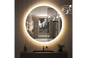 Hondony Specchio Bagno LED Rotondo 60cm con Luce Regolabile, Bluetooth, Antiappannamento, Vetro Temperato HD – Funzione Memoria e Riproduzione Musicale