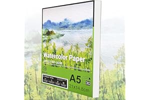 ESENG® Premium Watercolour Paper DIN A5, 100% Cotton - 30 x Sheets - 300 GSM - White, Watercolour Pad, Painting Pad Paper for Watercolour, Drawing, Painting