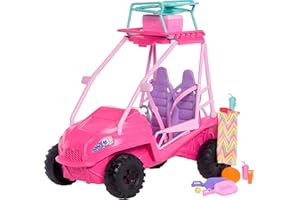 Barbie Mysteries: Beach Detectives Conjunto de juego con todoterreno de playa de juguete y más de 10 accesorios, como silla de playa y toalla, JFV68