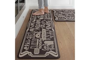 sarben 2er Set praktische Küchenteppiche - Bequeme und rutschfeste PVC-Küchenmatten für Komfort und Sicherheit in Küche, Mokkabraun, 40x150cm+40x75cm