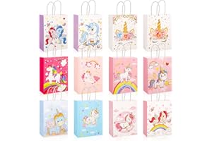 Xinstroe Pack of 12 Paper Bags Children's Gift Bags Party Bags Unicorn Paper Bags for Wrapping Gifts, Giveaways, Children's Birthday, Wedding, Party