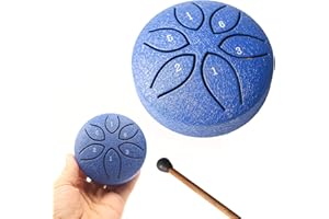 INGPARTNER Tambour à langue en acier de 7,6 cm à 6 notes avec maillets de tambour à main, livre de musique, instruments sonores, tambour de pluie pour éducation musicale, divertissement (Bleu)