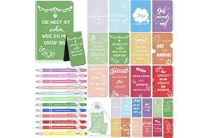 Tenare 12 Sets Kleine Dankeschön Geschenke für Kollegen Lehrer Inspirierend Mini Notizblöcke Kugelschreiber mit Spruch Magnetisch Lesezeichen Säckchen Abschiedsgeschenk für Mitarbeiter Team(Lebendig)