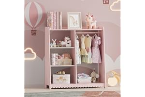 [en.casa] Perchero Burro Infantil Vestnes con Estantería Barra para Colgar y Compartimentos Armario Abierto para Ropa Guardarropa Cuarto para Niños Algodón de Azúcar 90 x 80 x 38 cm - Rosa/Blanco