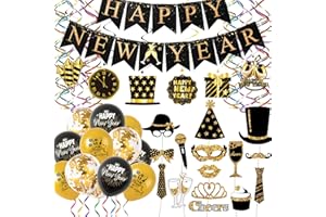 wenweo Happy New Year Deko 2025, Silvester Deko 2025, Deko Silvester Party 2025 umfasst Luftschlangen Silvester、Tischdeko Silvester、Happy New Year Girlande、Hänge Dekoration、Silvesterdeko Ballon
